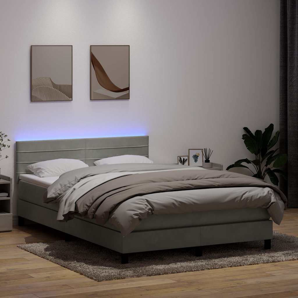 Krevet s oprugama i madracem LED svjetlosivi 160x220 cm baršunasti