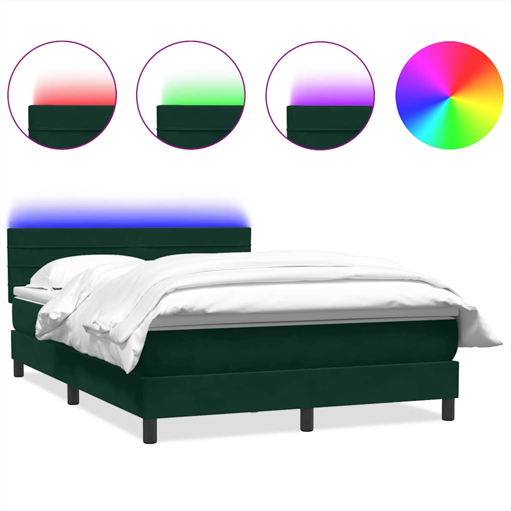 Box Spring krevet s madracem i LED tamno zeleni 160x220 cm baršun
