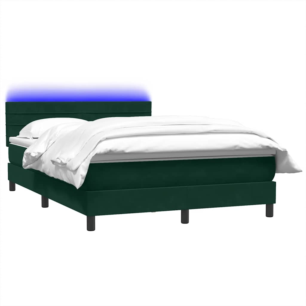 Box Spring krevet s madracem i LED tamno zeleni 160x220 cm baršun