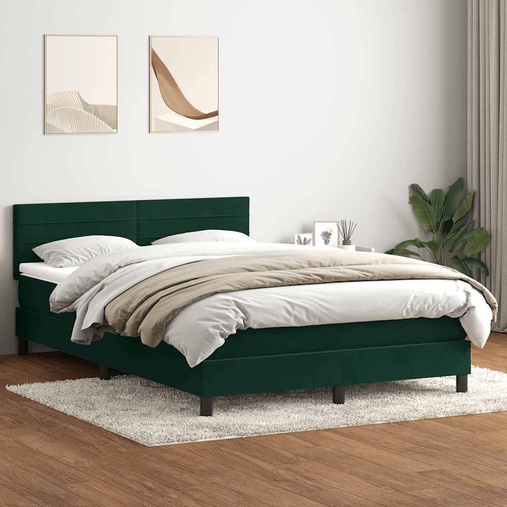 Box Spring krevet s madracem i LED tamno zeleni 160x220 cm baršun