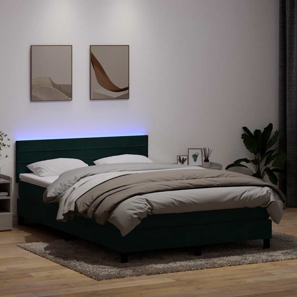 Box Spring krevet s madracem i LED tamno zeleni 160x220 cm baršun