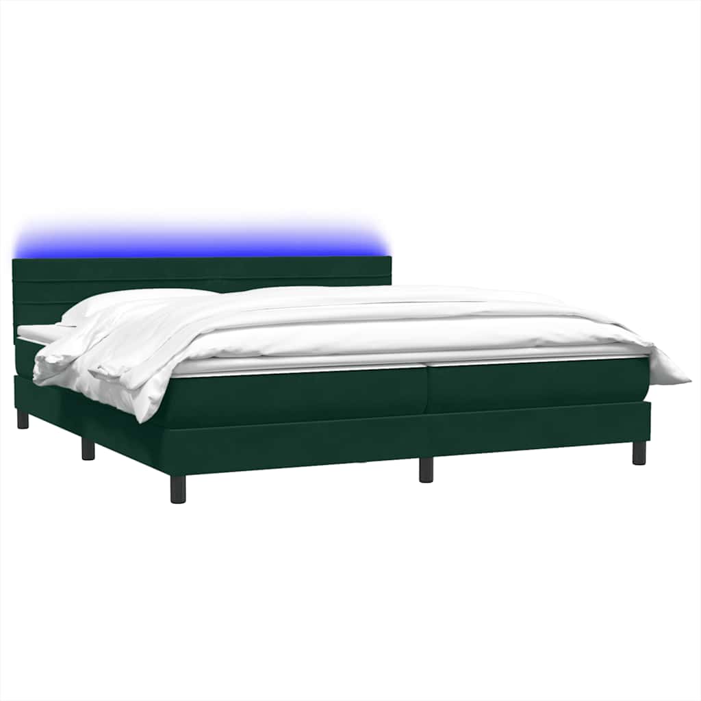 Box Spring krevet s madracem i LED tamno zeleni 180x220 cm baršun