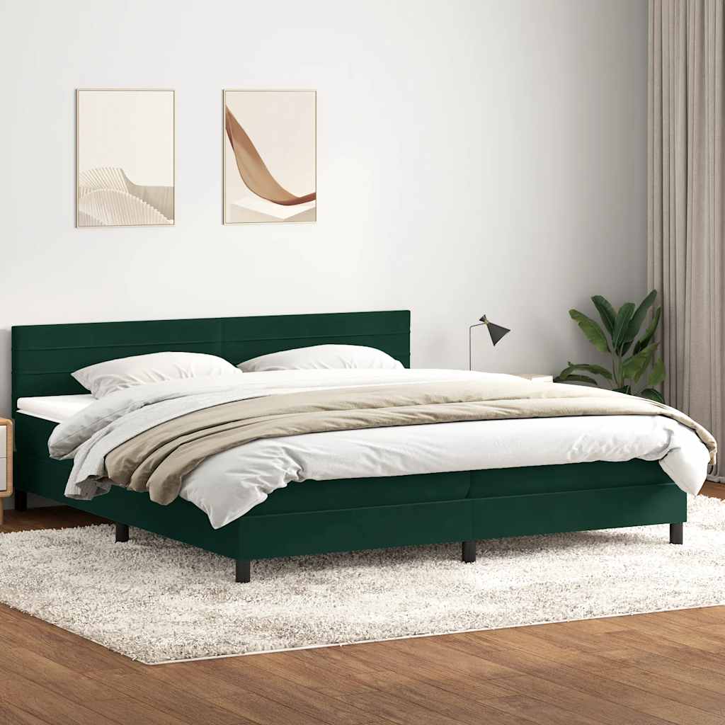 Box Spring krevet s madracem i LED tamno zeleni 180x220 cm baršun