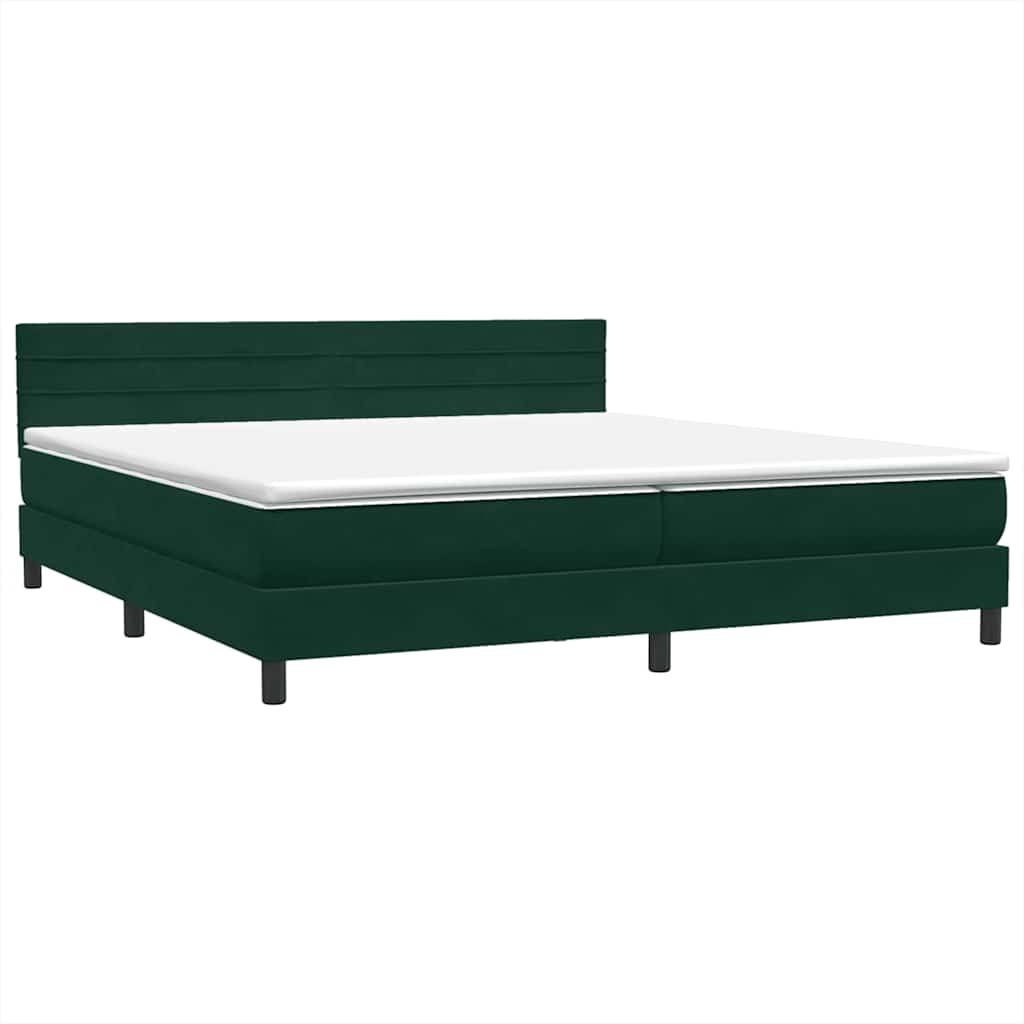 Box Spring krevet s madracem i LED tamno zeleni 180x220 cm baršun