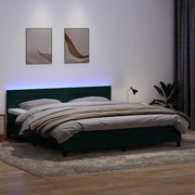 Box Spring krevet s madracem i LED tamno zeleni 180x220 cm baršun