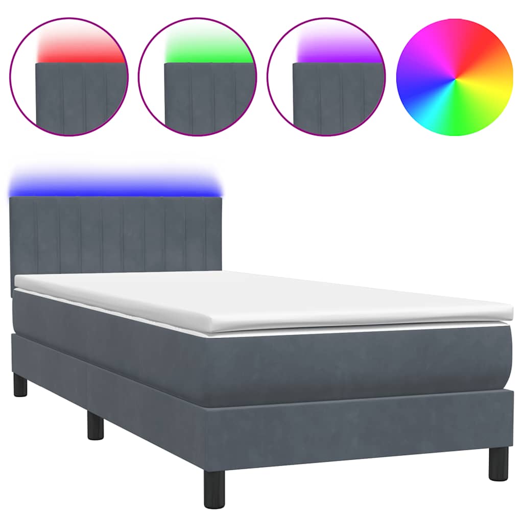Box Spring krevet s madracem i LED tamno sivi 80x210 cm baršun