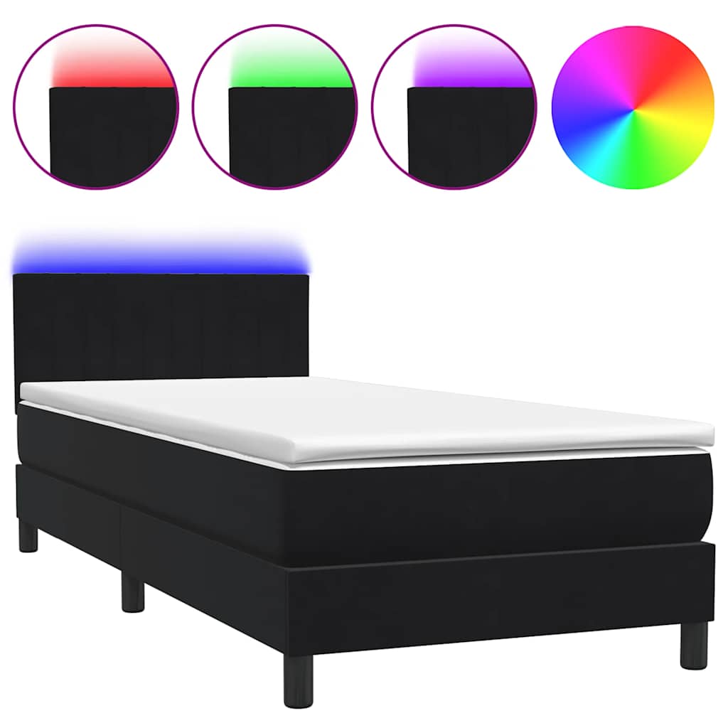 Box Spring krevet s madracem i LED crni 90x210 cm baršunasti