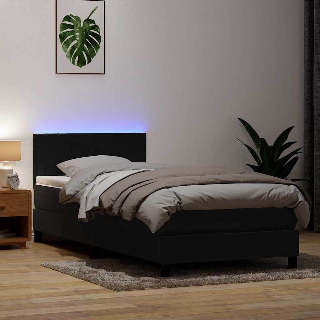 Box Spring krevet s madracem i LED crni 90x210 cm baršunasti