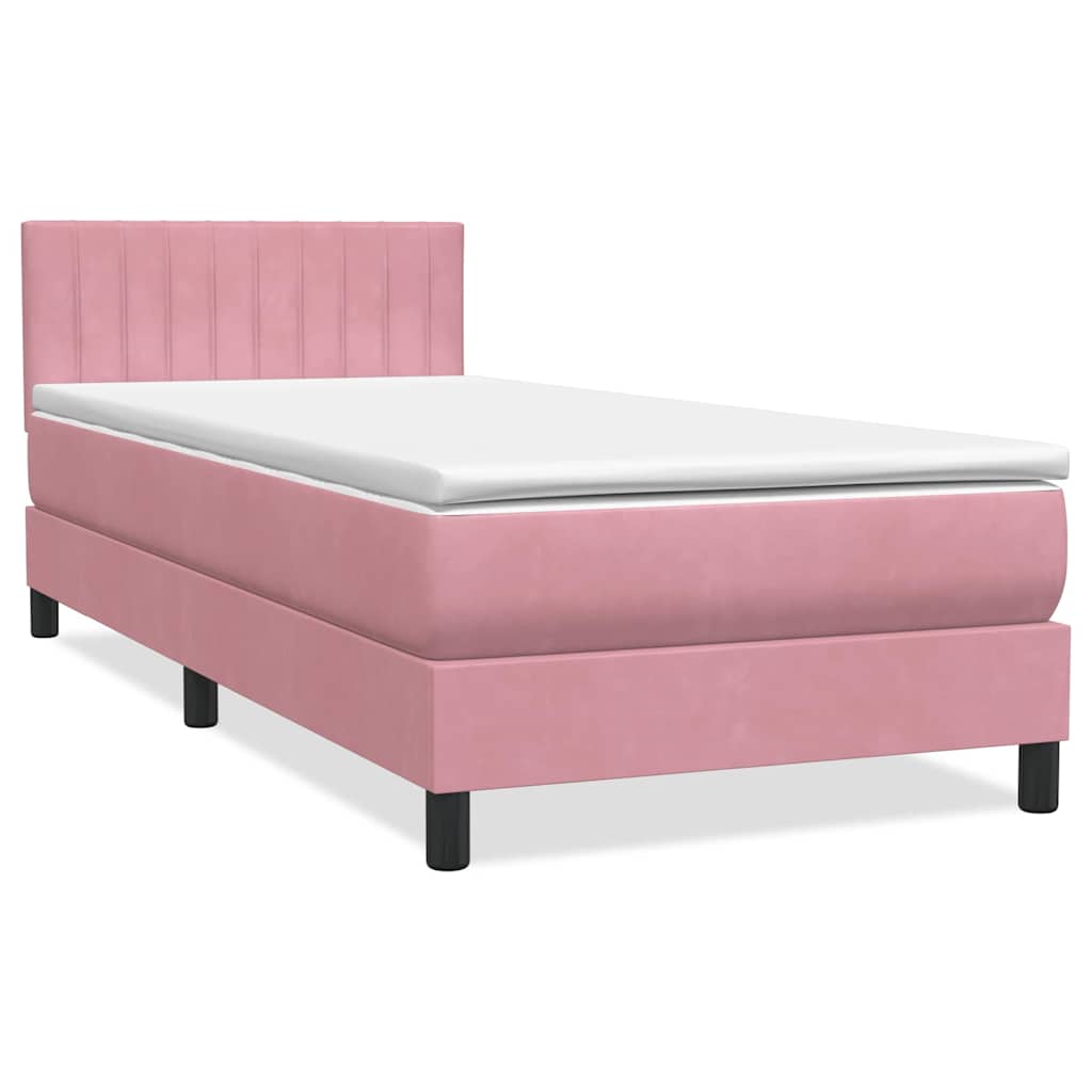 Box Spring krevet s madracem i LED ružičasti 90x210 cm samt