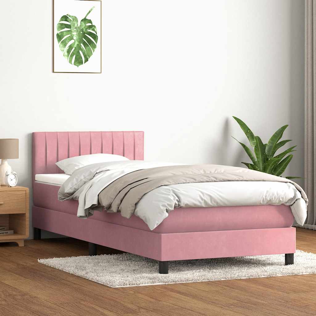 Box Spring krevet s madracem i LED ružičasti 90x210 cm samt