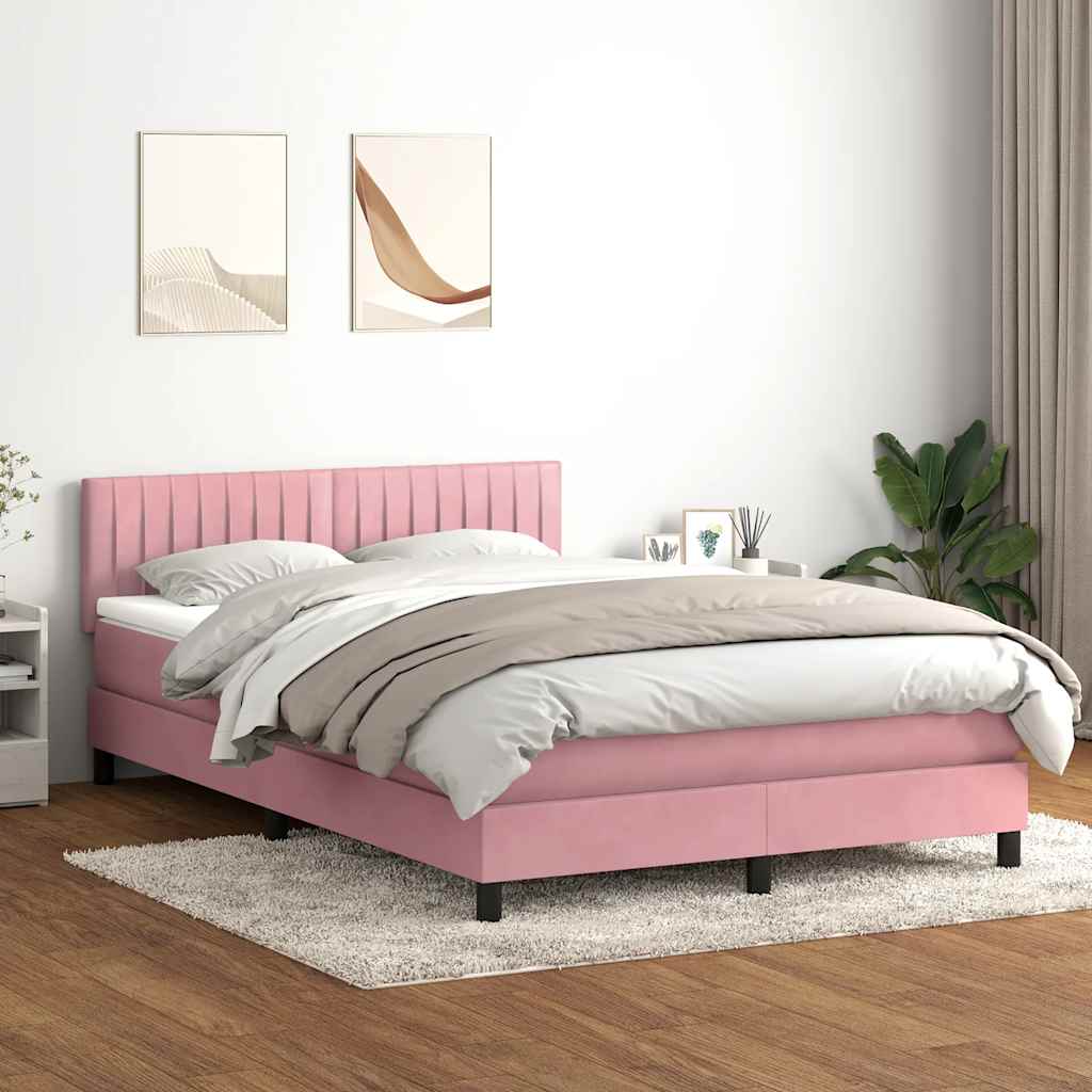 Krevet s oprugama i madracem LED ružičasti 140x210 cm baršunasti