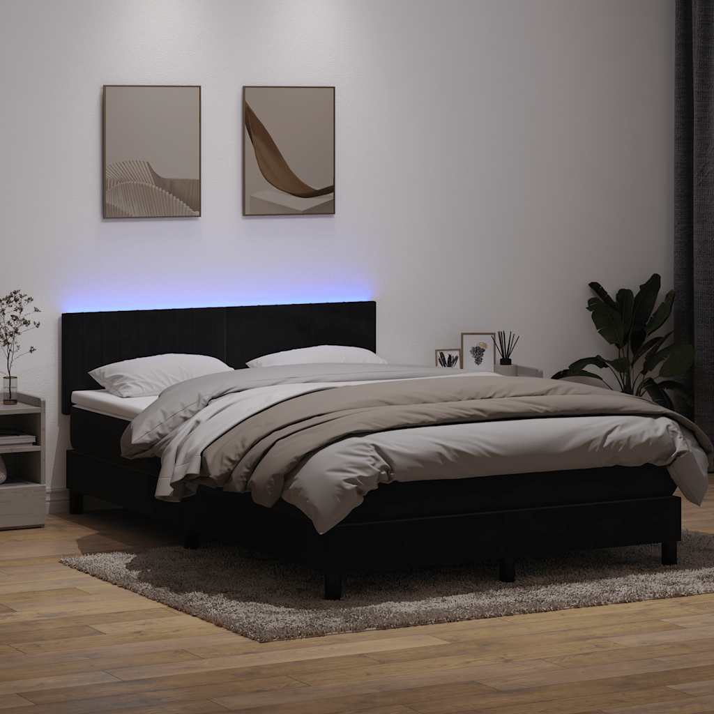 Box Spring krevet s madracem i LED crni 160x210 cm baršunasti