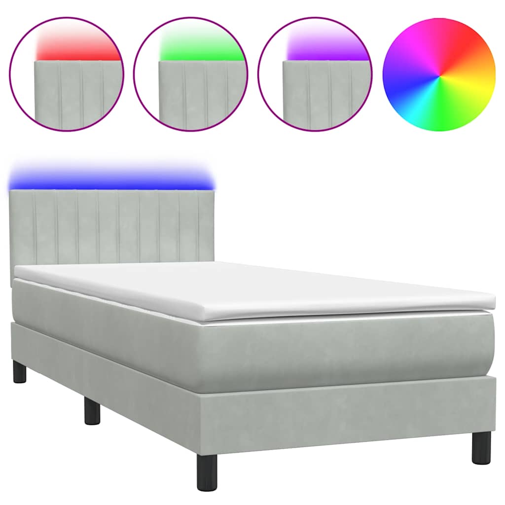 Box Spring krevet s madracem i LED svijetlo sivi 80x220 cm samt