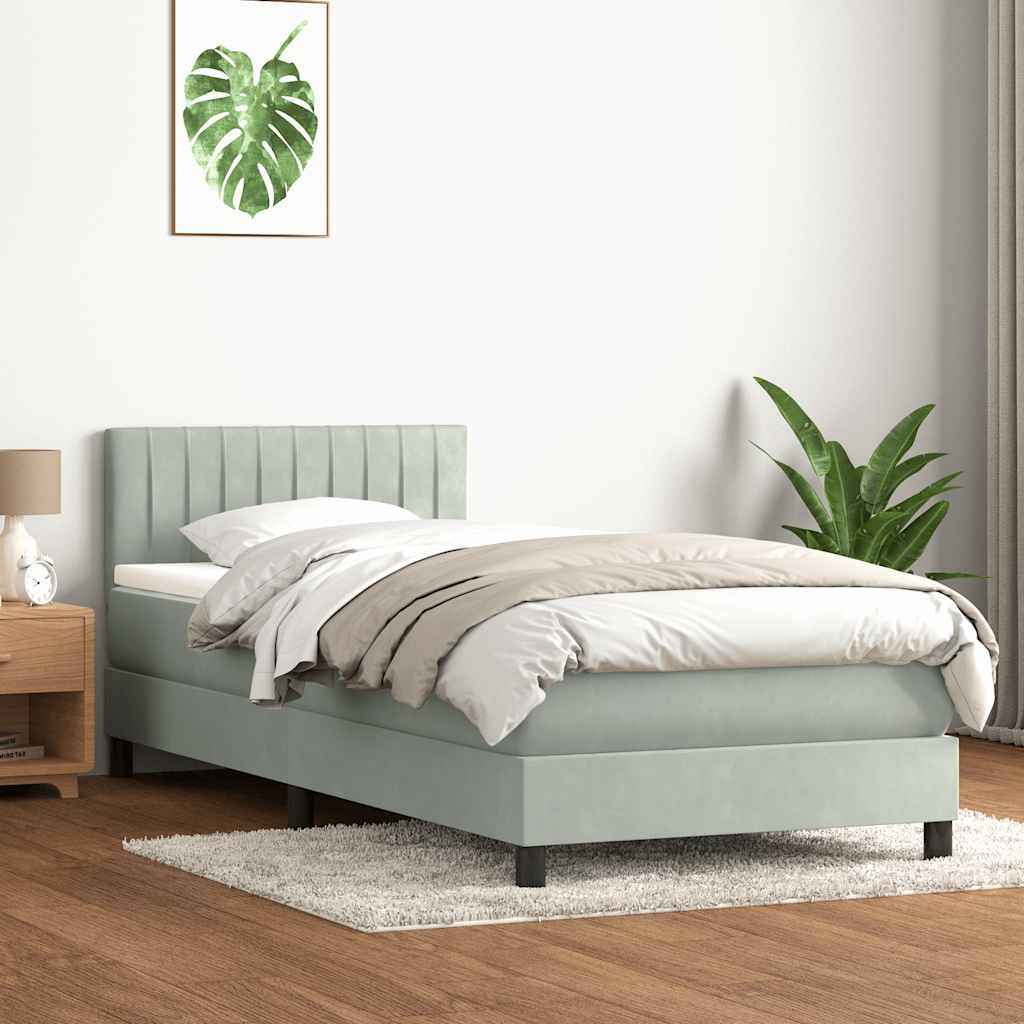 Box Spring krevet s madracem i LED svijetlo sivi 80x220 cm samt
