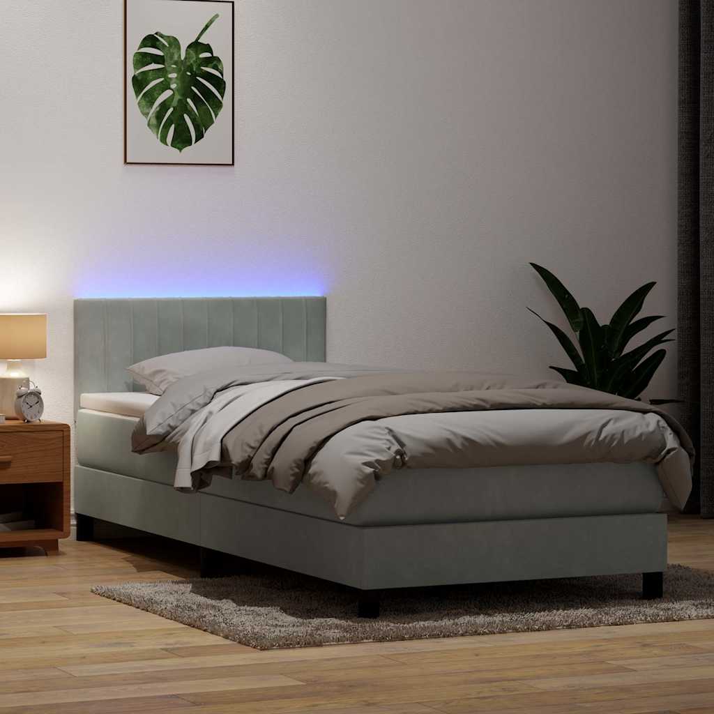 Box Spring krevet s madracem i LED svijetlo sivi 80x220 cm samt
