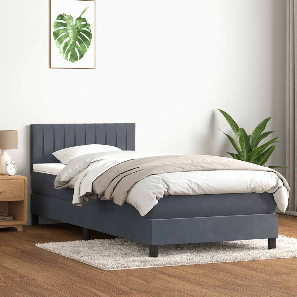 Box Spring krevet s madracem i LED tamnosivi 80 x 220 cm baršunasti