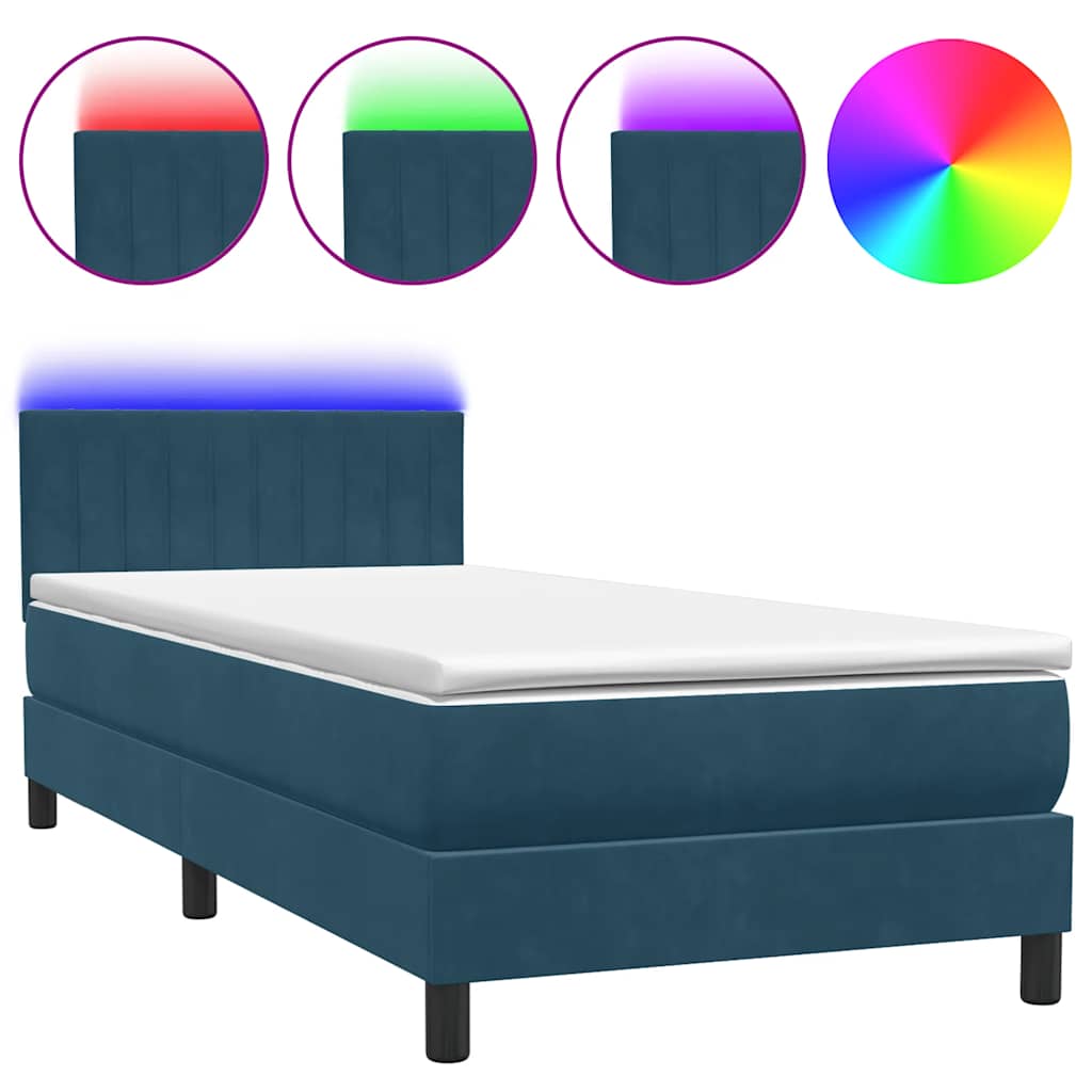 Box Spring krevet s madracem i LED tamnoplavi 80x220 cm baršunasti