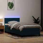 Box Spring krevet s madracem i LED tamnoplavi 80x220 cm baršunasti