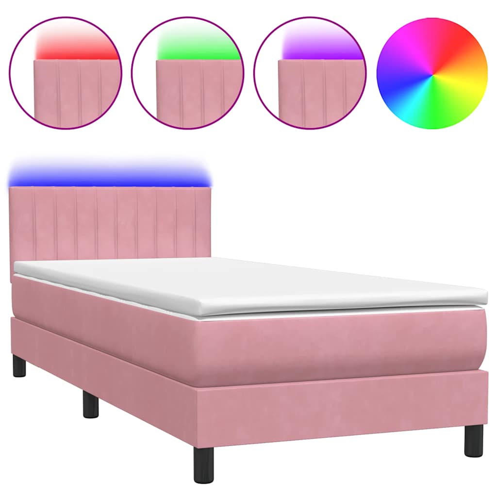 Box Spring krevet s madracem i LED ružičasti 80 x 220 cm baršunasti