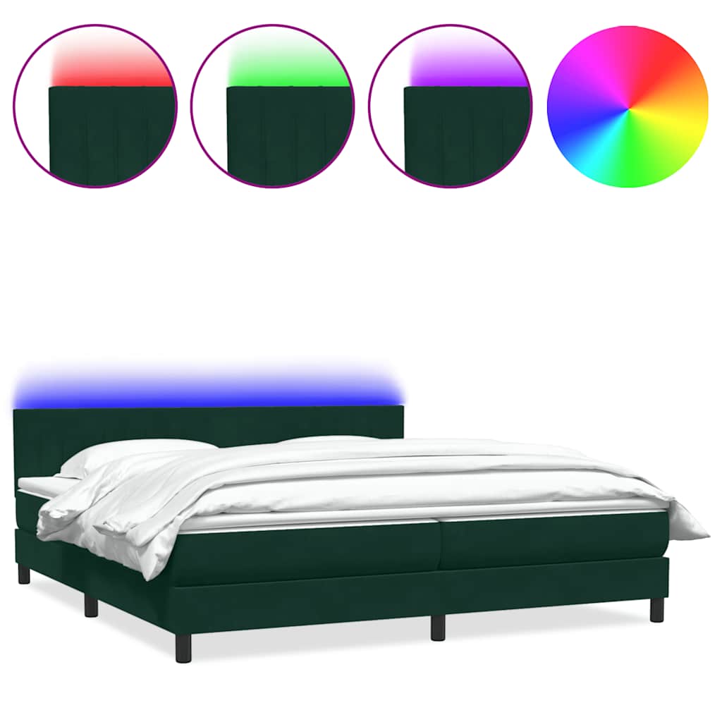 Box Spring krevet s madracem i LED tamno zeleni 180x220 cm baršun
