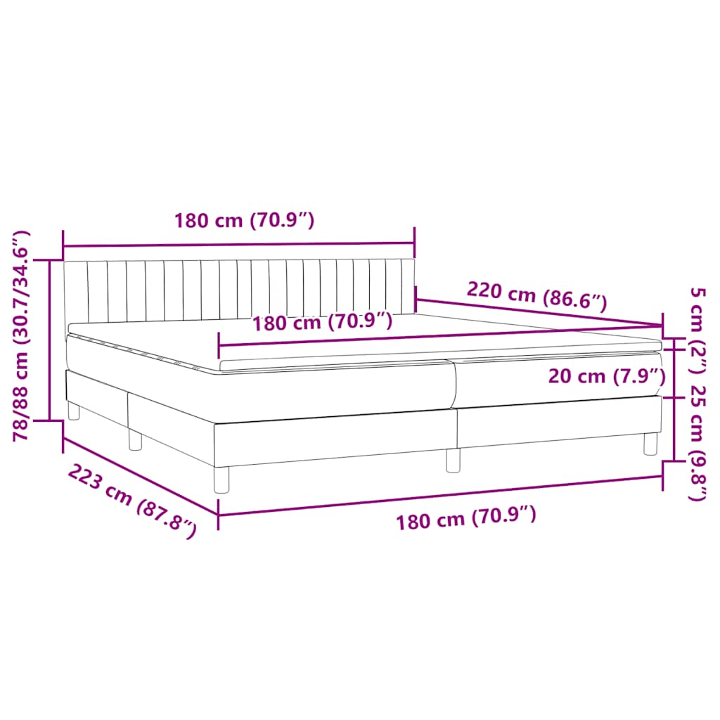 Box Spring krevet s madracem i LED tamno zeleni 180x220 cm baršun