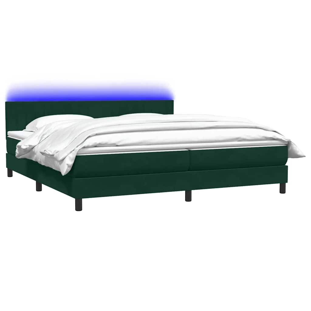 Box Spring krevet s madracem i LED tamno zeleni 180x220 cm baršun