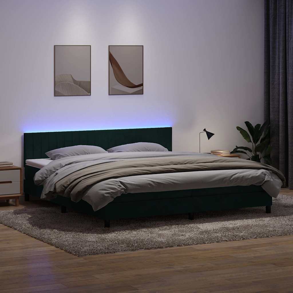 Box Spring krevet s madracem i LED tamno zeleni 180x220 cm baršun
