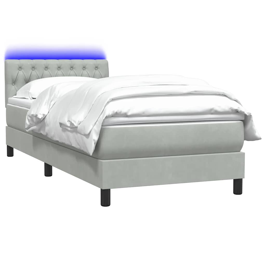 Box Spring krevet s madracem i LED svijetlo sivi 80x210 cm baršun