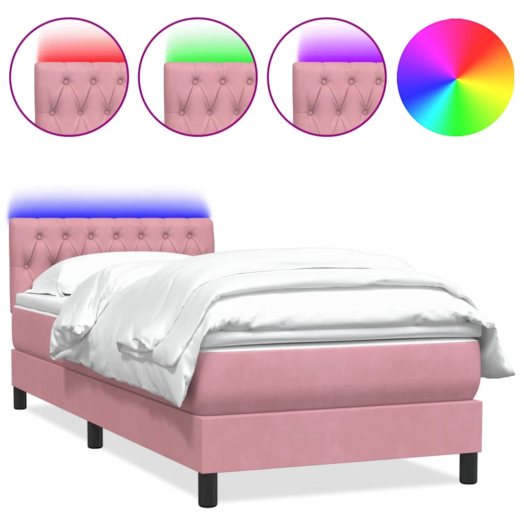 Box Spring krevet s madracem i LED ružičasti 90x210 cm samt