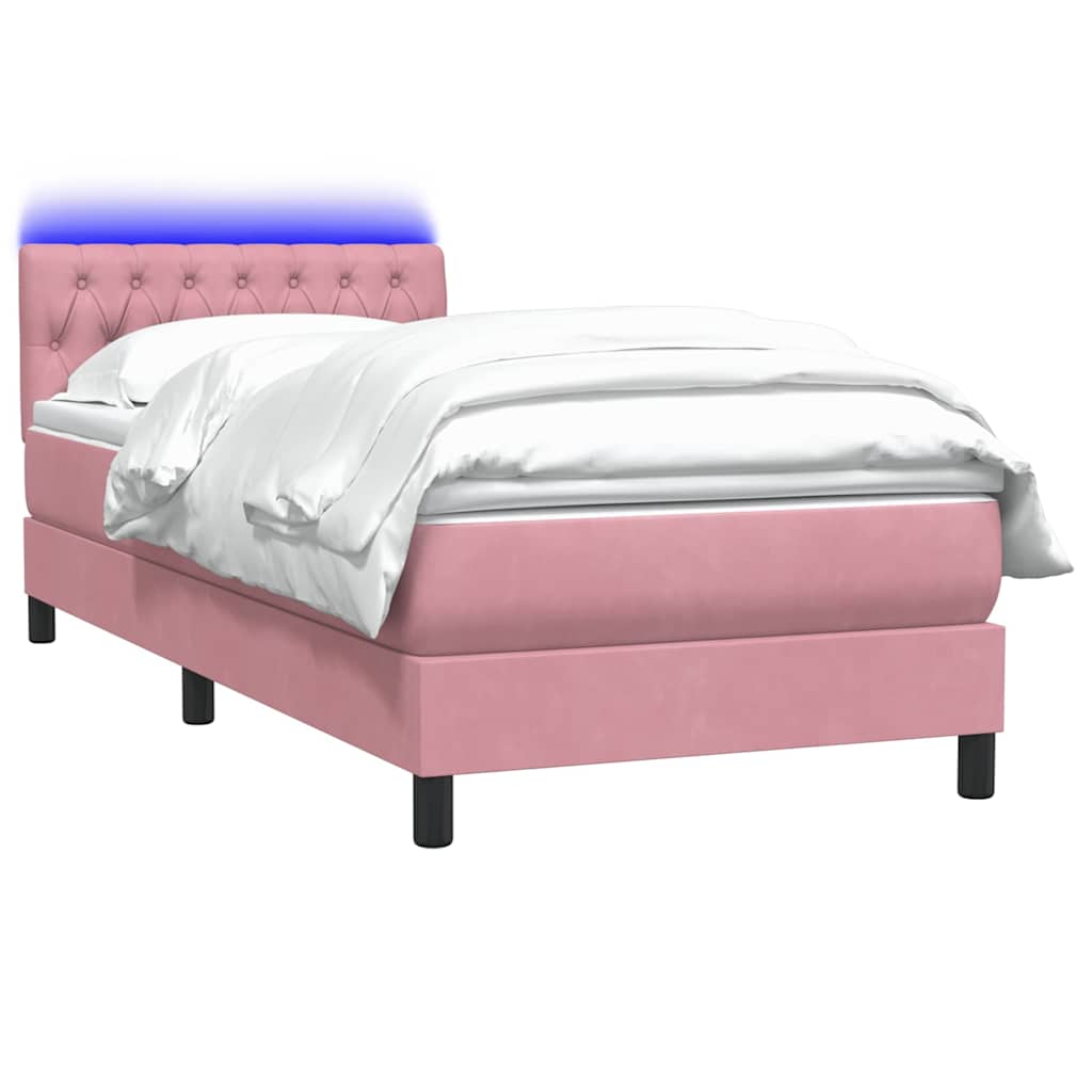 Box Spring krevet s madracem i LED ružičasti 90x210 cm samt
