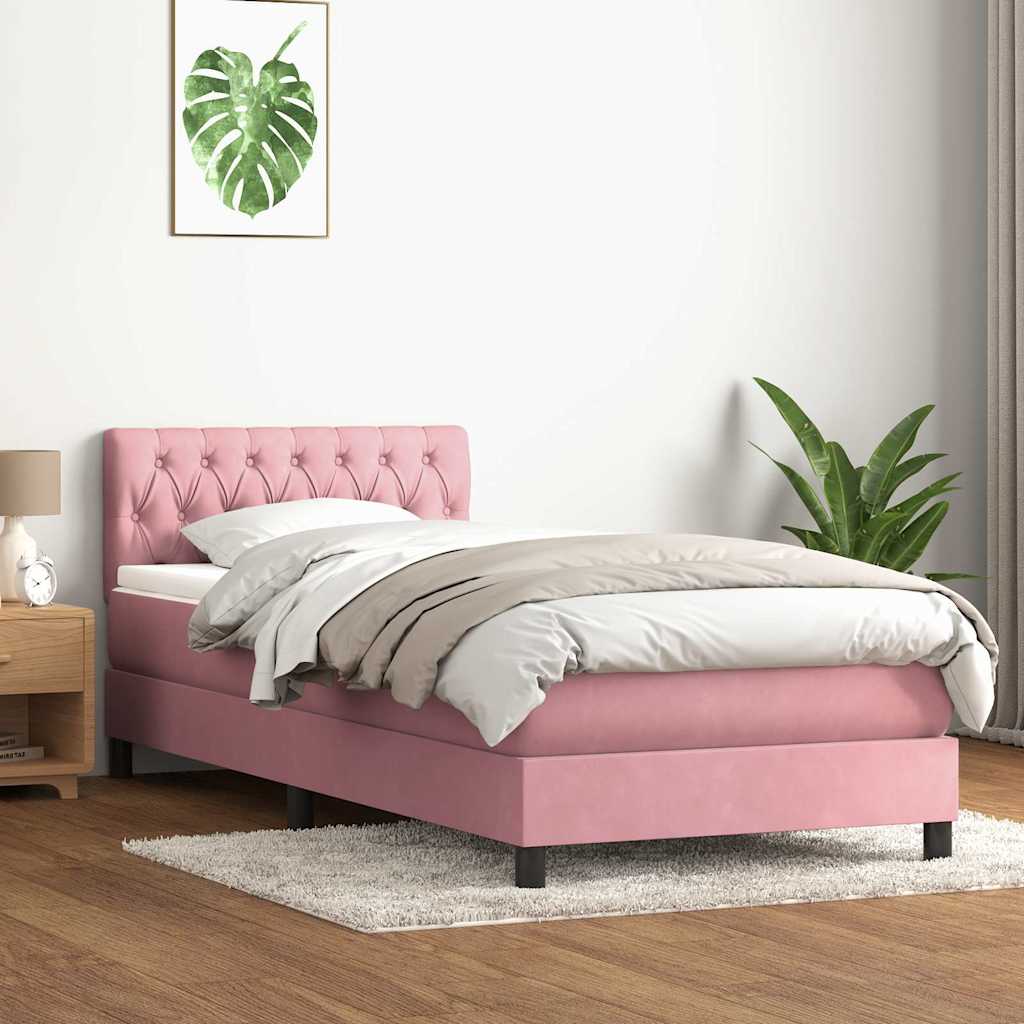 Box Spring krevet s madracem i LED ružičasti 90x210 cm samt