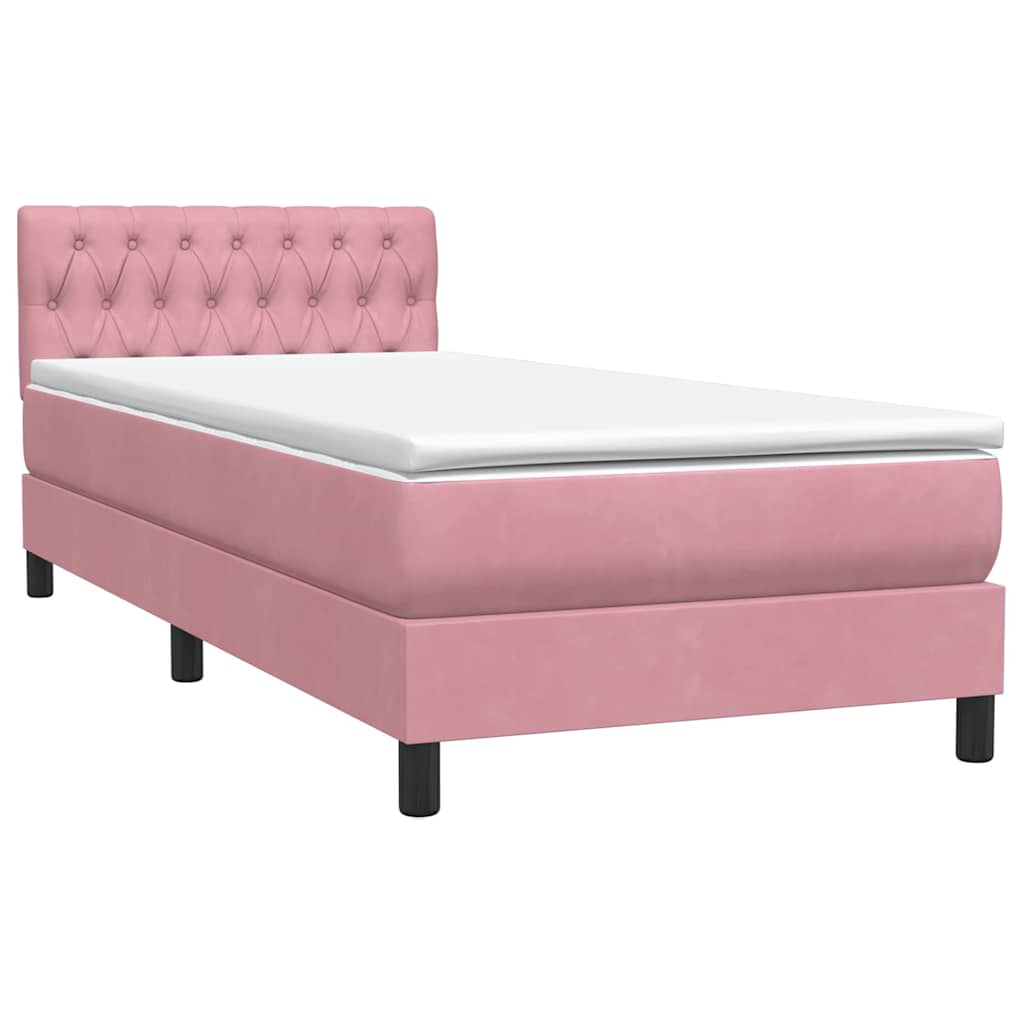 Box Spring krevet s madracem i LED ružičasti 90x210 cm samt
