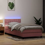 Box Spring krevet s madracem i LED ružičasti 90x210 cm samt