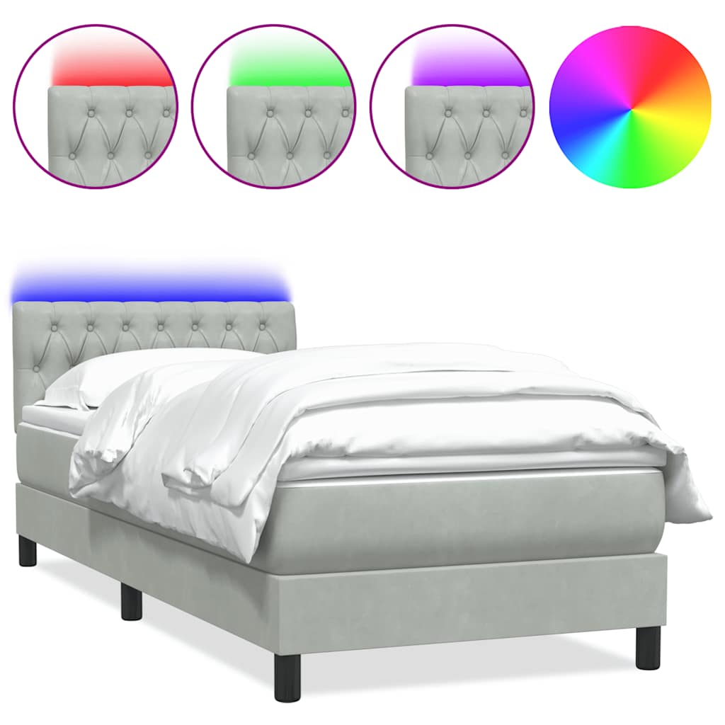 Box Spring krevet s madracem i LED svijetlo sivi 80x220 cm samt