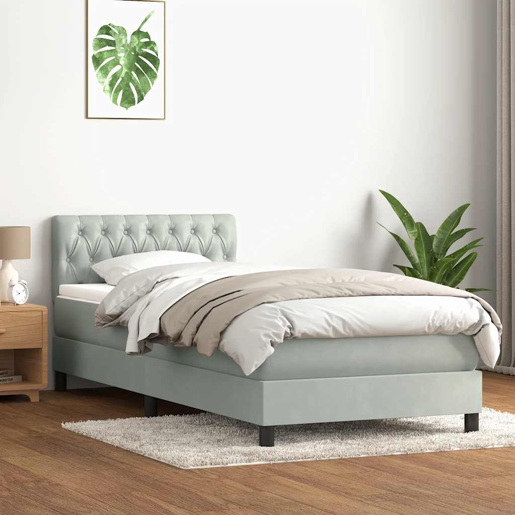 Box Spring krevet s madracem i LED svijetlo sivi 80x220 cm samt