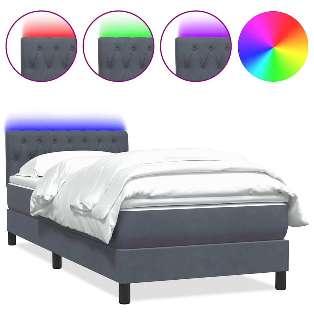 Box Spring krevet s madracem i LED tamnosivi 80 x 220 cm baršunasti