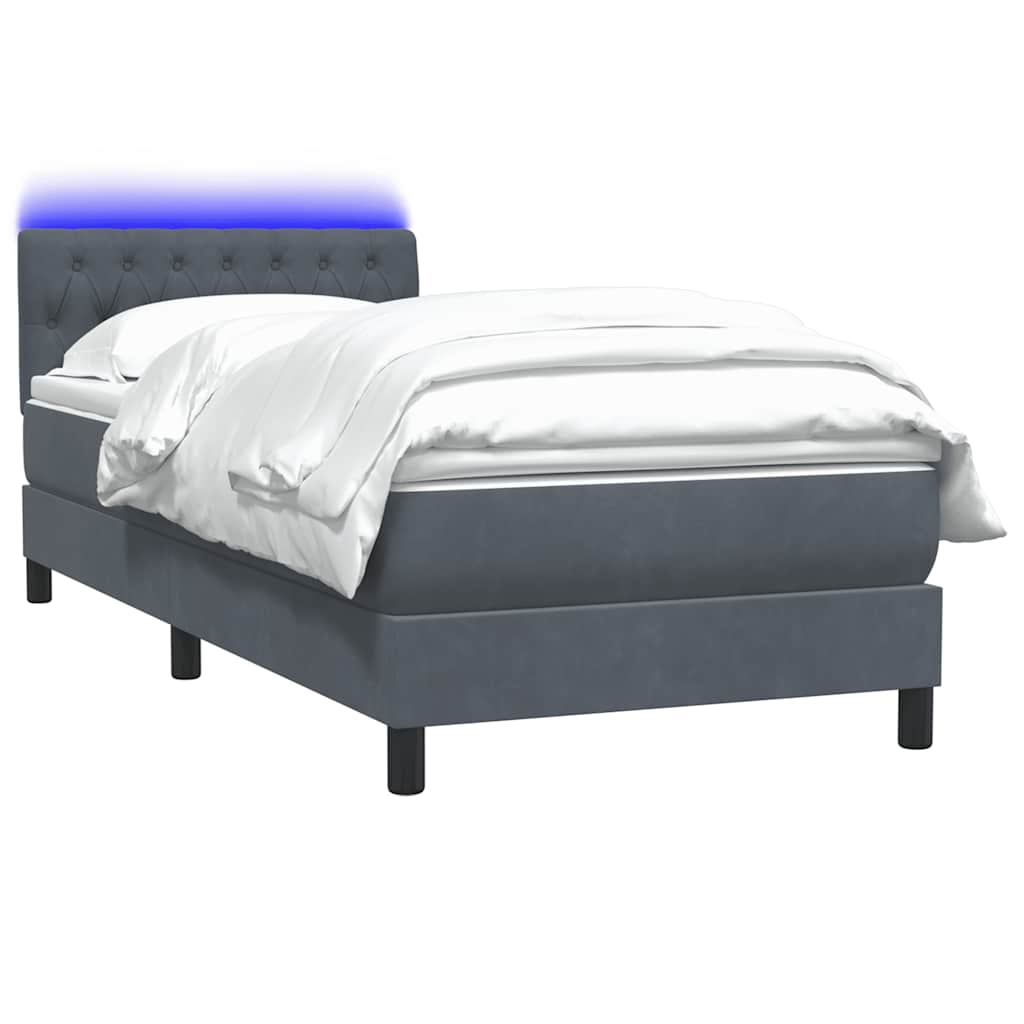 Box Spring krevet s madracem i LED tamnosivi 80 x 220 cm baršunasti