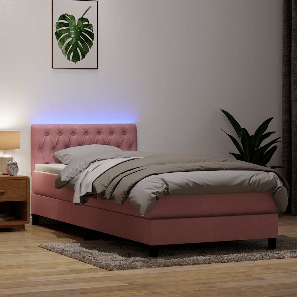 Box Spring krevet s madracem i LED ružičasti 80 x 220 cm baršunasti