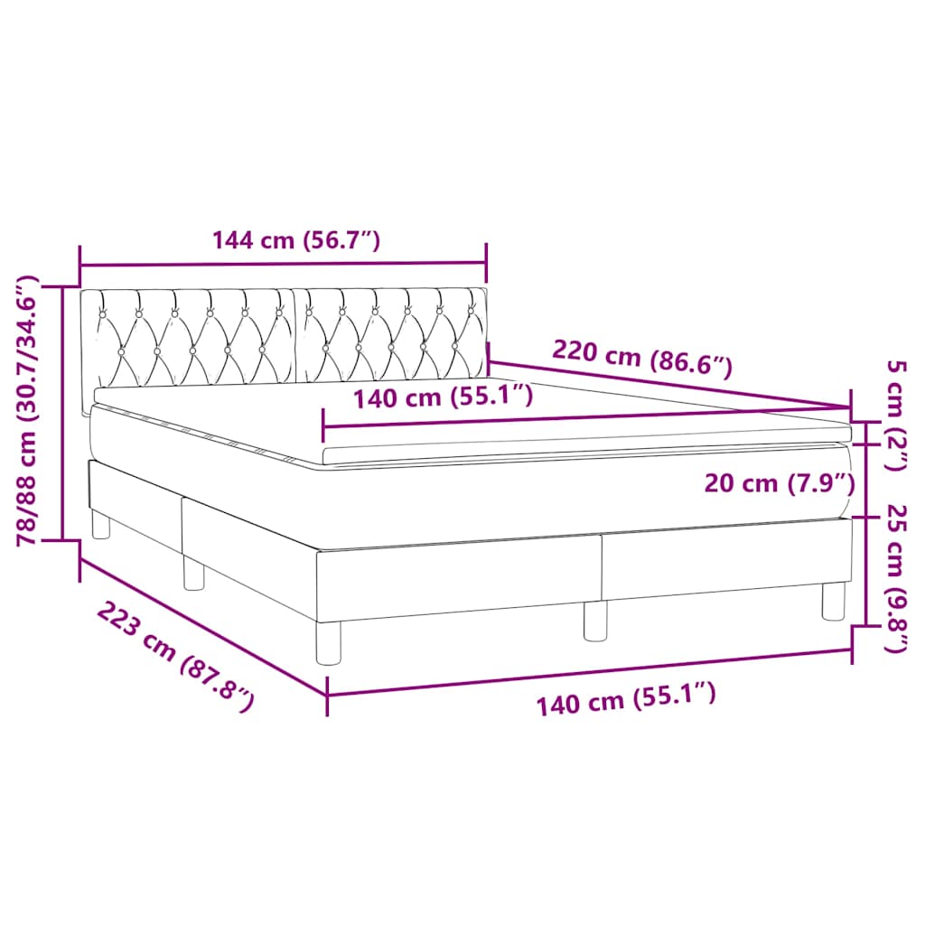Box Spring krevet s madracem i LED ružičasti 140x220 cm baršun