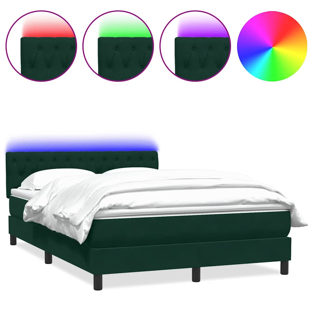 Box Spring krevet s madracem i LED tamno zeleni 160x220 cm baršun