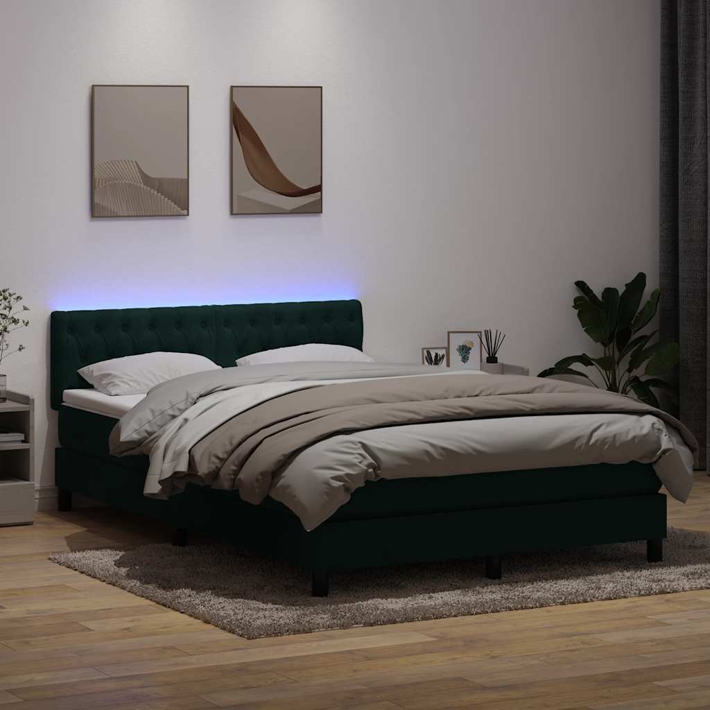 Box Spring krevet s madracem i LED tamno zeleni 160x220 cm baršun