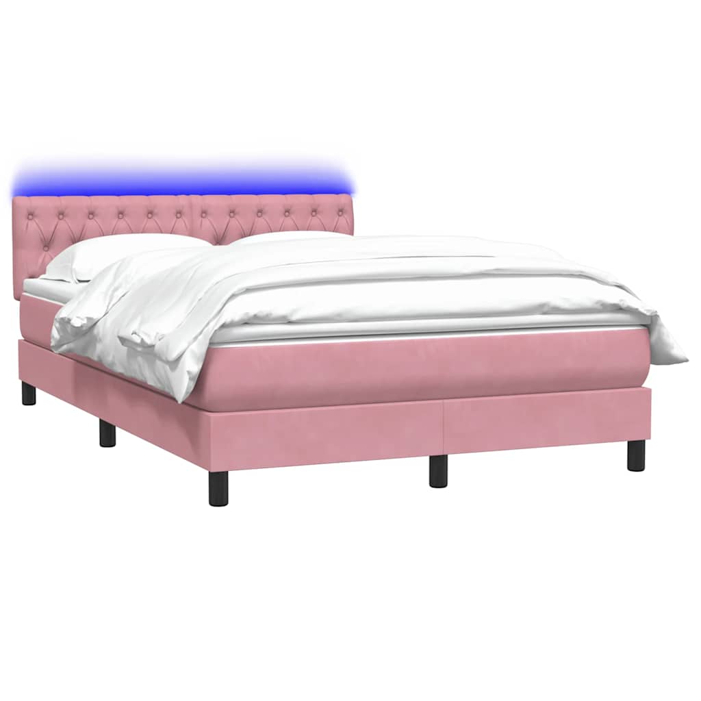 Box Spring krevet s madracem i LED ružičasti 160x220 cm baršun