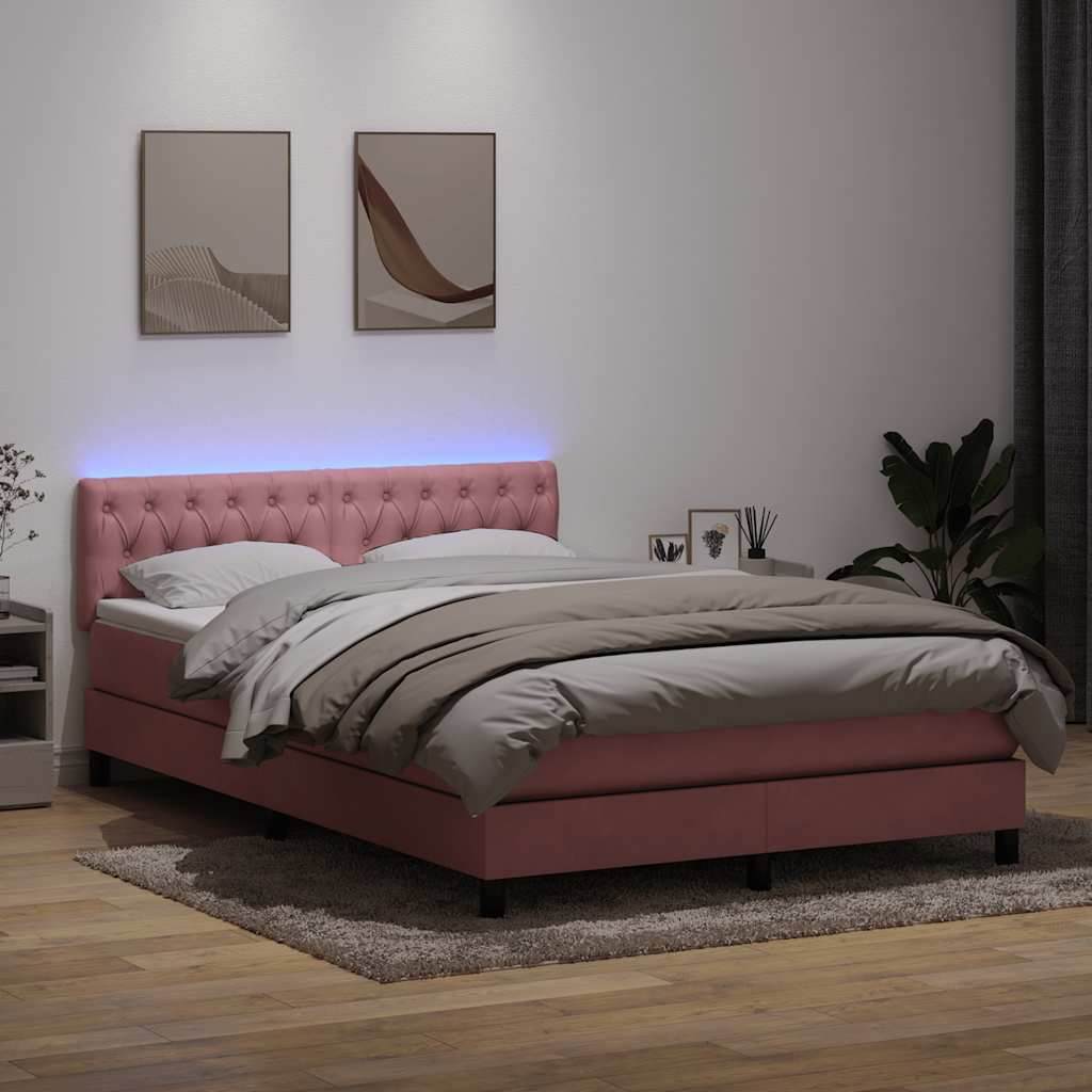 Box Spring krevet s madracem i LED ružičasti 160x220 cm baršun