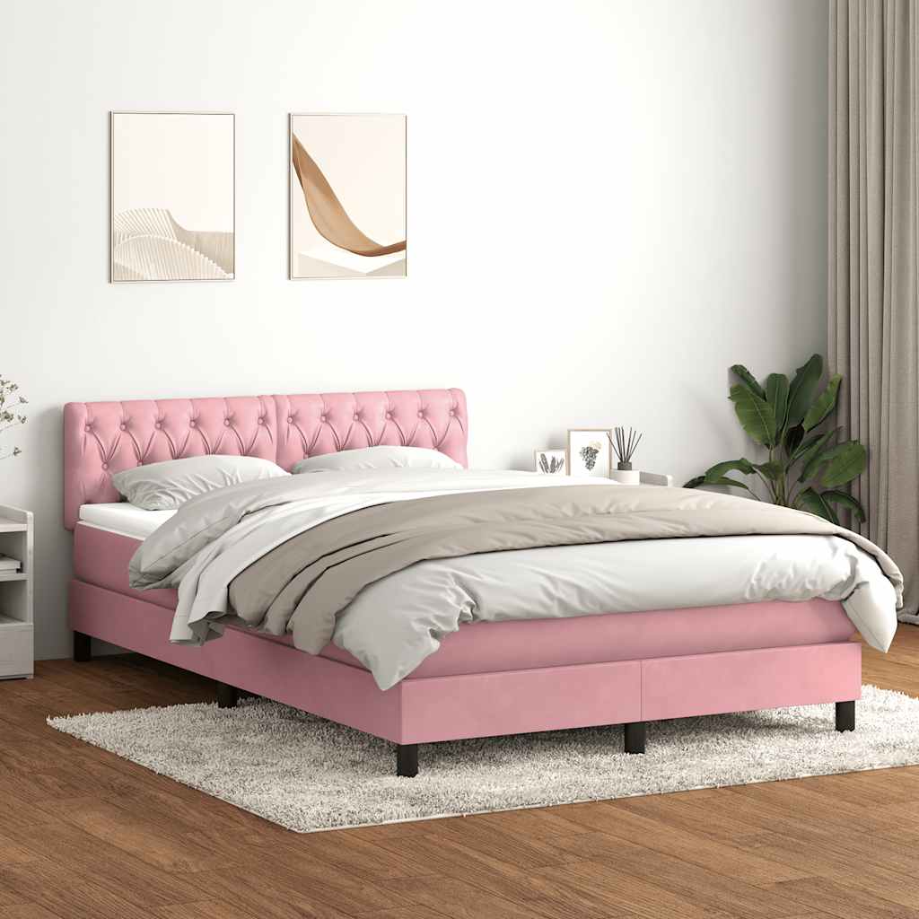 Box Spring krevet s madracem i LED ružičasti 160x220 cm baršun