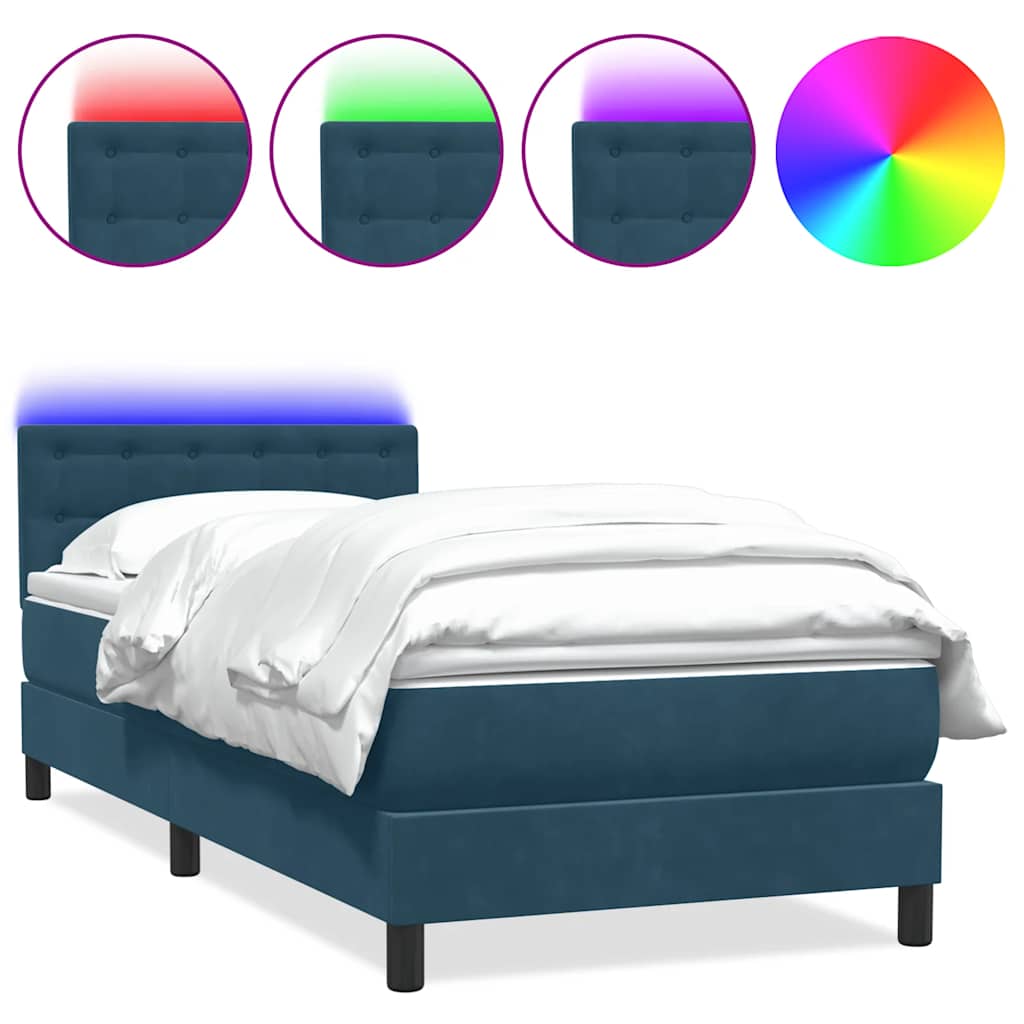 Box Spring krevet s madracem i LED tamnoplavi 80x210 cm baršun