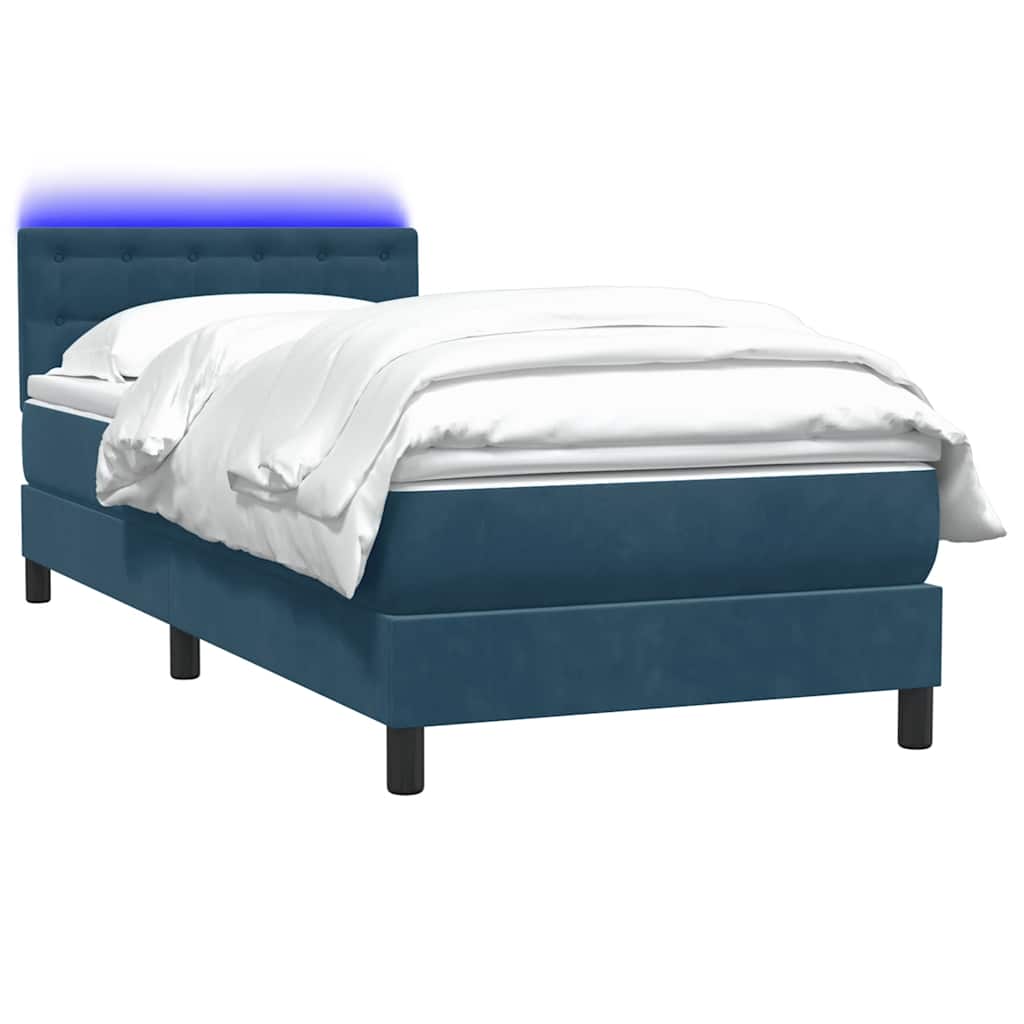Box Spring krevet s madracem i LED tamnoplavi 80x210 cm baršun