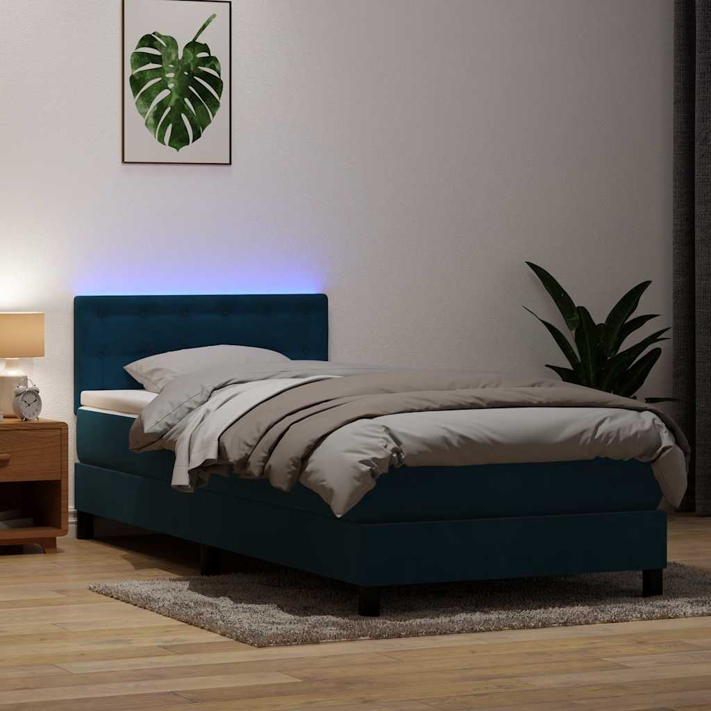 Box Spring krevet s madracem i LED tamnoplavi 80x210 cm baršun