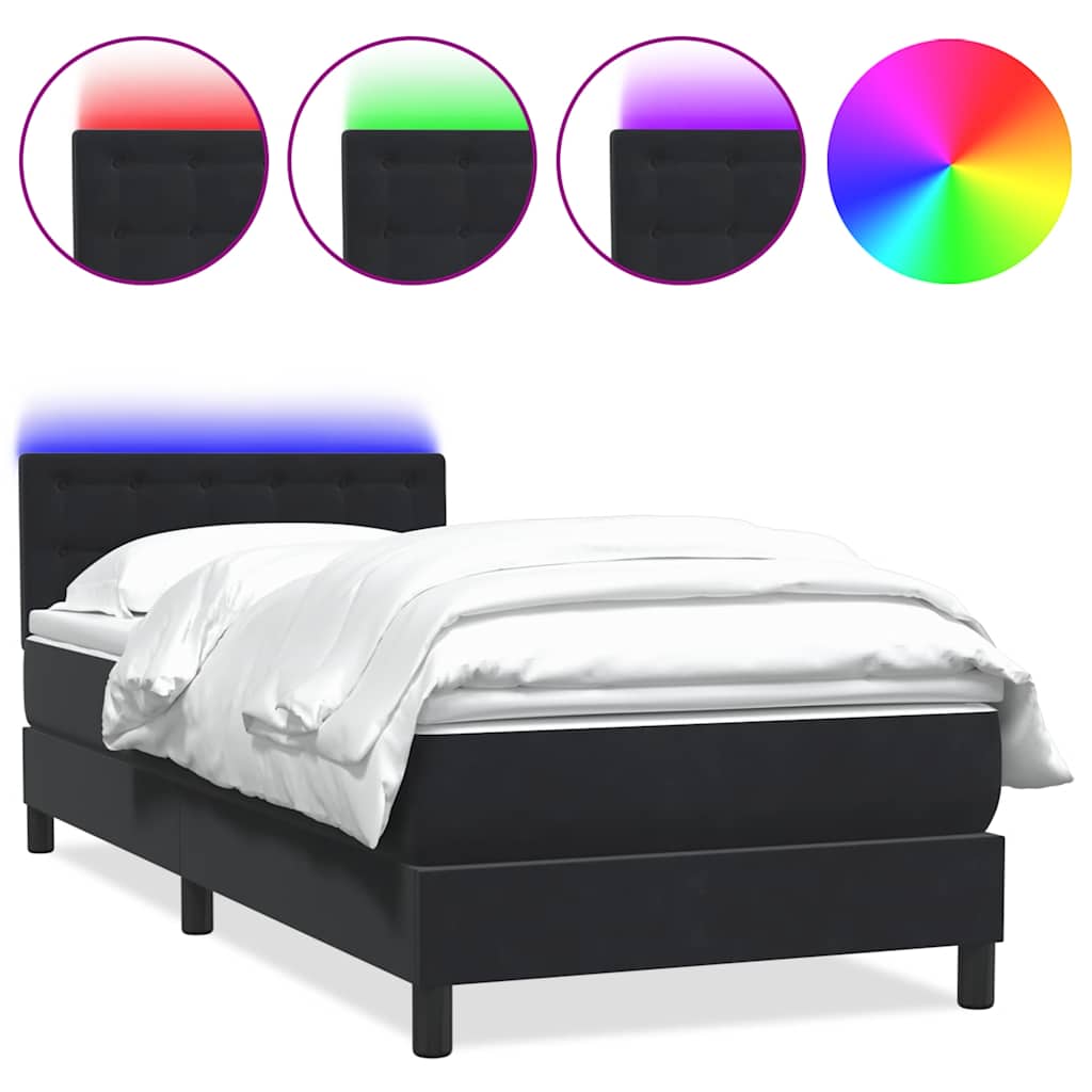 Box Spring krevet s madracem i LED crni 90x210 cm baršunasti