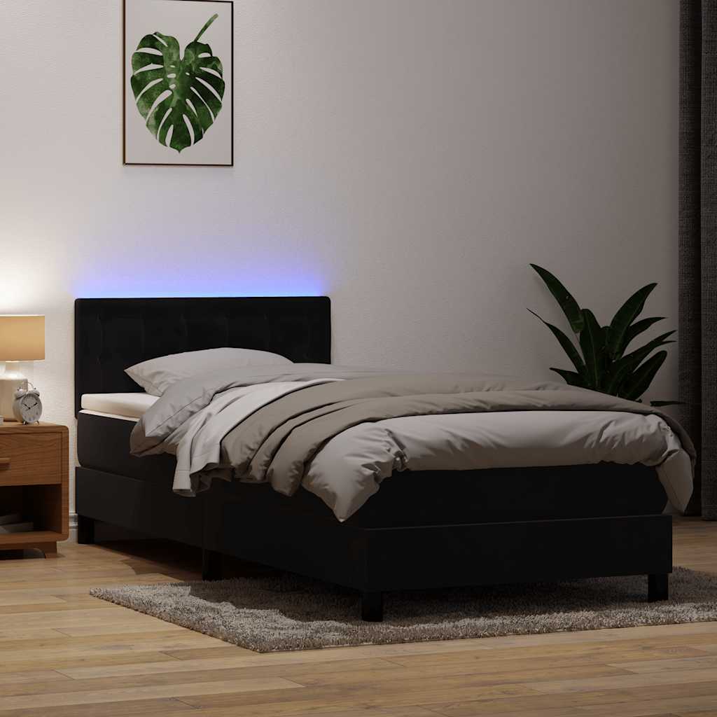 Box Spring krevet s madracem i LED crni 90x210 cm baršunasti