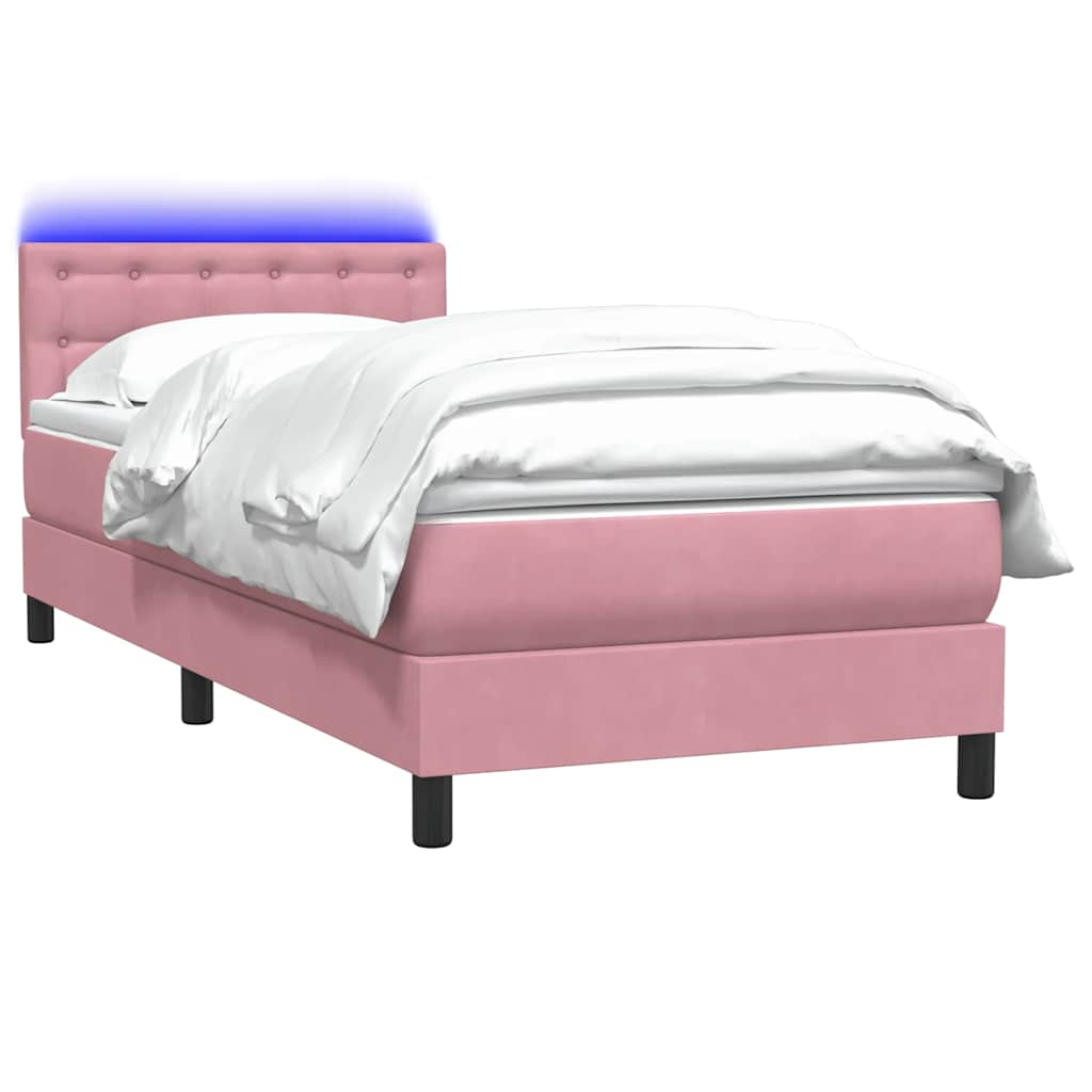 Box Spring krevet s madracem i LED ružičasti 90x210 cm samt
